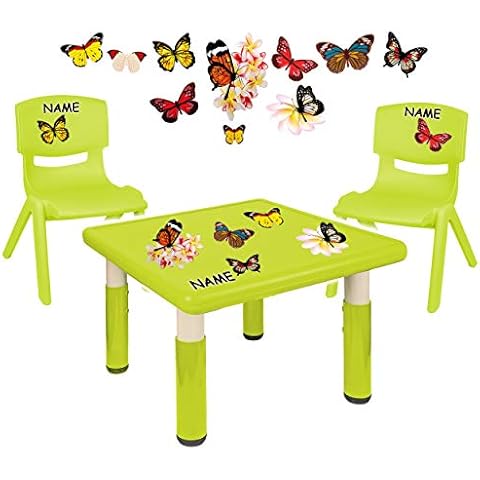 alles-meine.de GmbH Sitzgruppe für Kinder - Tisch + 2 Kinderstühle - Größen & Motiv & Farbwahl - Dinosaurier & Dino/hell grün - inkl. Name - höhenverstellbar - 1 bis 8 Jahre Cover