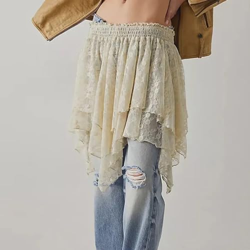 Women Lace Mini Skirts Solid Color Floral Y2K Skirt Casual Vacation Flowy Fit Aesthetic Sheer Dress Streetwear2