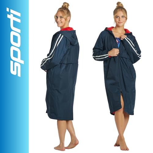Image of Sporti Unisex Swim Parka with Comfort Plush Fleece Lining, Multi Pocket Zipper - Water Resistant Swim Coats for Women & Men