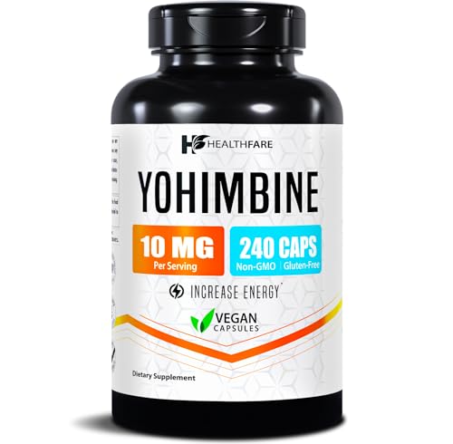 healthfare yohimbine hcl 10mg  240 vegan capsules  maximum strength formula  non-gmo amp gluten-free  made in usa