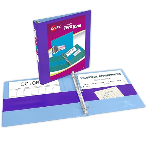 Image of Avery Two-Tone Durable View 3 Ring Binder, 1 Inch Slant Rings, Violet /Soft Blue Binder (17131)