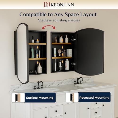 Image of Keonjinn Black Medicine Cabinet with Mirror 24 inch x 30 inch, Adjustable Shelves