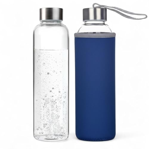 GMMH Trinkflasche aus Glas, Sportflasche to-go Glastrinkflasche (550 ml, Blau), Flasche Borosilikatglas, Wasserflasche Fahrradflasche Glasflasche Getränkeflasche und Deckel aus Edelstahl GMMH Trinkflasche aus Glas, Sportflasche to-go Glastrinkflasche (550 ml, Blau), Flasche Borosilikatglas, Wasserflasche Fahrradflasche Glasflasche Getränkeflasche und Deckel aus Edelstahl