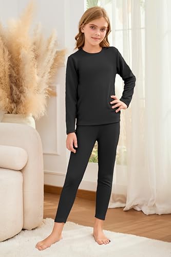 2 Set Girls Thermal Underwear Sets Kids Double-Sided Fleece Lined Long Johns Base Layer Top and Bottom for Cold Weather4