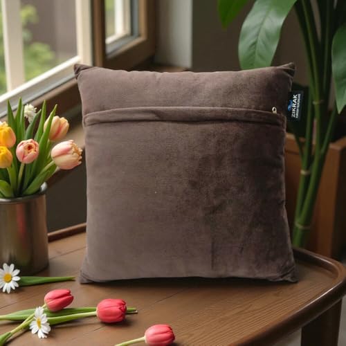 Image of Home Velvet Cushion Cover with Golden Stripes, Aqua Pack of 5, 16x16 to 26x26 Inch (Brown, 24x24in)
