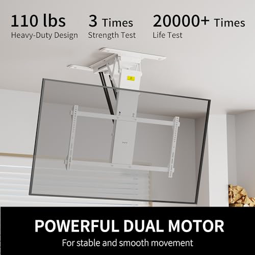 Image of VIVO White Electric Ceiling TV Mount for 40 to 85 in Screens, MOUNT-E-FD85W | Large Motorized Flip Down TV Mount, Pitched Roof VESA Mount, Heavy Duty Steel Design, Low Profile, Master Pack, Holds 110 lbs
