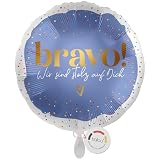 balloa Folienballon Glückwunsch Prüfung bestanden Geschenk Erfolg Abitur Führerschein Studium, Helium Ballon bravo wir sind stolz auf dich Luftballon Feier Deko Partydeko Abschluss elegant, 33cm