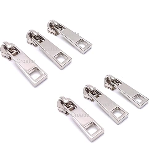 Image of Croatia Heavy Metal Zipper Sliders Zipper Repair Size No.5 (Silver) Replacement Sewing DIY for Luggage Purses Bags (Pack of 10)