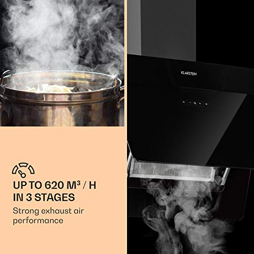 Klarstein Aurica afzuigkap - afzuigkap, afzuigkap voor wandmontage, 165 W, 620 m³ / h luchtafvoer, 3 vermogensniveaus, schakelbaar licht, incl. Montagemateriaal, 60cm, zwart - Image 5