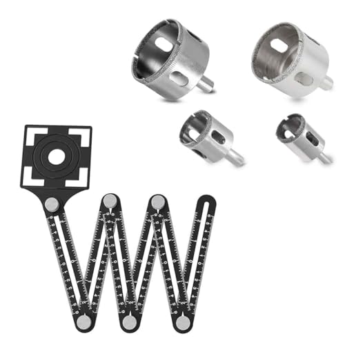 Gabarito Marcador Furo Piso Esquadro Régua + 4 Serra Copo