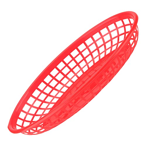 HEIHAK 60 Pack Red Plastic Oval Fast Food Baskets - 9x5.7x1.6 Inch, Perfect for Picnic, Deli Serving, Chicken, Burgers and Fries