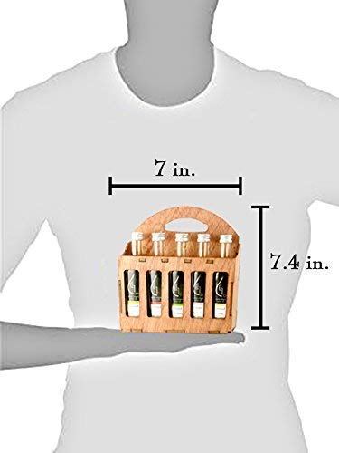 Organic Herbs Infused Greek Extra Virgin Olive Oil, 5 Flavors - Basil, Lemon, Garlic, Red Pepper, Oregano In French Glass Bottles, Finishing Oil, Perfect Wooden Gift Set, 50 Ml (1.69 Oz) Each #TOP6