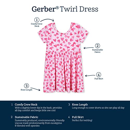 Gerber Baby Girls Toddler Buttery Soft Short Sleeve Twirl Dress With Viscose Made From Eucalyptus, Heart Felt, 2T #TOP4