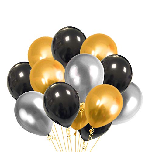 Image of Party Propz Black Balloons for Decoration - Set of 100 Pcs Golden Balloons for Decoration | Black And Golden Balloons, Silver Balloons | golden and Silver Metallic Balloons (Latex)