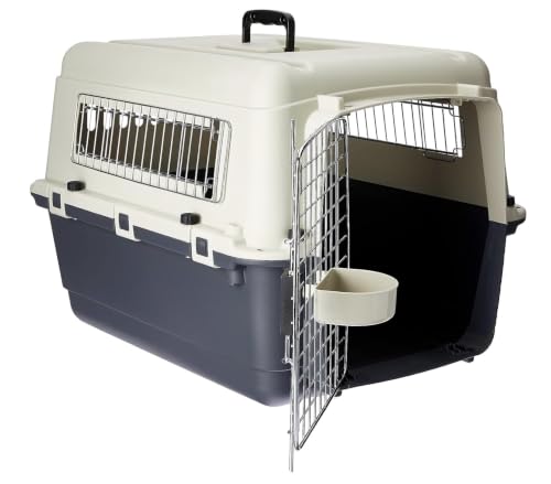 Image of 28 Inch Heavy Duty Dog Travel Carrier Flight Crate, IATA Compliant Airline Approved Pet Kennel Cage with Wheels for Dogs, Cats, Durable Plastic, Removable Tray (28 inch L x 20 inch W x 18.50 inch H)