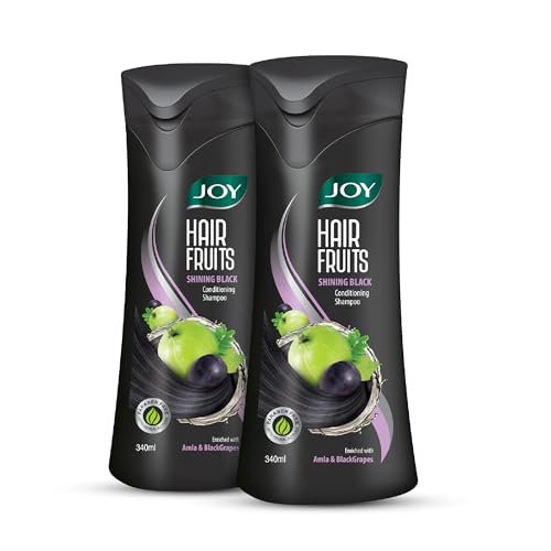 Joy Shining Black Hair Shampoo with Amla & Black Grapes (340ml x 2) | Controls Hair Fall & Stimulates Hair Growth | Paraben Free | For Men & Women
