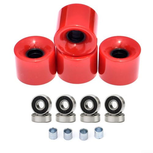 Zilimontt Skateboard- und Longboard-Rollen-Set mit ABEC-9 608RS Kugellagern und Abstandshaltern, langlebig, kompatibel mit Standard, 60 x 45 mm, 4 Stück, Rot