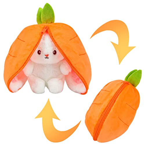 Vibbang Almofada reversível de cenoura e morango, brinquedo de peluche suave com fecho de correr, bela decoração para crianças e adultos, presente fofo ideal (laranja)