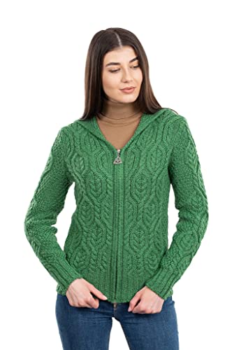 Image of SAOL Women's Hooded Zip Cardigan - Pure Merino Wool Irish Sweater - Warm & Breathable Outer Layer