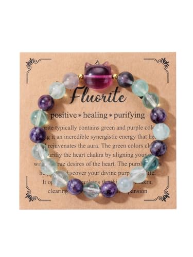 Jovivi Crystal Cat Bracelet for Women Men,8mm Natural Stone Beaded Bracelet Protection Healing Crystals Gemstones Stretch Bracelet Cat Jewelry Gifts for Good Luck,Money Attraction2