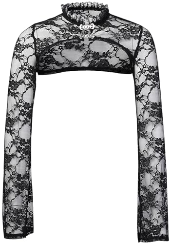 Women's Steampunk Gothic Corset Shrug Top Vintage Lace Long Sleeve Blouse See Through Stand Collar Shawl Crop Top