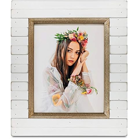 icheesday 8.5x11 Wooden Picture Frame Rustic White Photo Frame for Table Top Display and Wall Mounting Cover