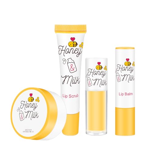 Lip Balm Set Milk Honeybalm Lip Balm Lip Care, Moisturizing And Plump Lip Skincare Set - Lip Hydration Exfoliating Minimizing Lip Lines Brightening Lip Repair - Lip Scrub,Lip Balm,Lip Oil,Lip Mask