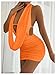 SOLY HUX Women's Sexy Deep V Neck Halter Bodycon Mini Dress Sleeveless Party Club Dresses Plain Coral Orange Small