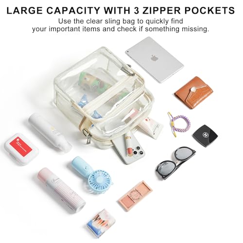 Image of LATMAP Clear Bag for Stadium Events 12x6x12 Clear Purse with 3-Zipper Pockets Crossbody Handbag Tote for Concerts Sports