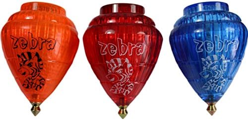3 Pack Zebra Design Durable Plastic Spin Tops & Metal Tip Made in Mexico - Trompo Mexicano Modelo Zebra Plástico Durable & Punta de Metal (Pack of 3 Assorted Colors)