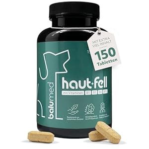 balumed Haut + Fell 150 Tablets for Dogs, Shiny Coat, Brewer’s Yeast, MSM, Green-lipped Mussel, Golden Millet, Fenugreek, with Vitamin D, B 2, B6, B7, B12 and Zinc, Selenium – 1500 mg per Tablet