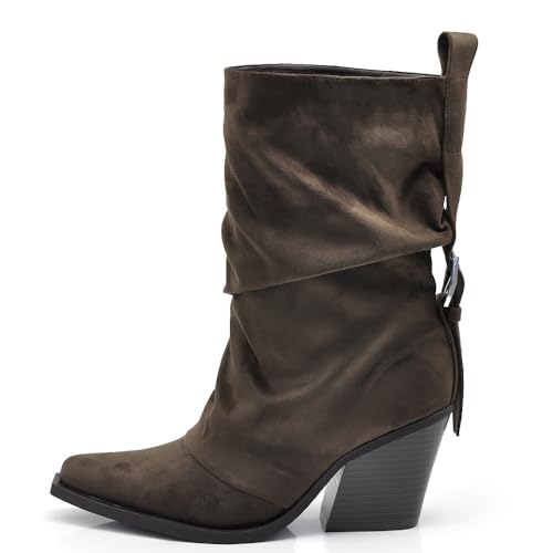 IF Stivaletti Donna con Tacco e Cinturino Punta Affusolata Gambale Drappeggiato 2701-5 testa di moro N.40