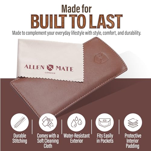 Image of ALLEN & MATE 100% Leather Slim Glasses Case for Reading and Computer Glasses for Men & Women