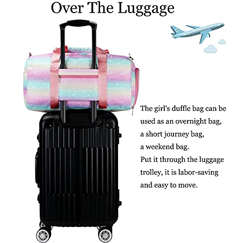 Dance Bag Gym Bag for Girls, Unicorn Kids Sports Duffle Bag Overnight Weekender Travel Bag with Shoe Compartments Gymnastics Ballet Bag Teens Sleepover Carry On Bag