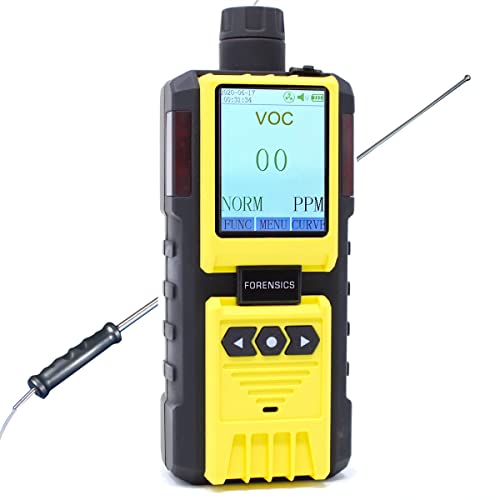 Detector de compuestos orgánicos volátiles de Forensics | Calibrado y certificado NIST de Estados Unidos | Recarga USB | 0-100 ppm VOC | Bomba integrada y sonda de 4 pies |