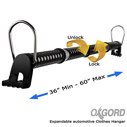 Car Clothes Hanger Bar Auto Rod Automobile Hanging Coat Rack For Garment Cloths - Best For Travel Back-Seat Laundry Wardrobe Vehicle Clothing In Cars Truck Rv Suv Hook Hangers - Expandable 36" To 60" #TOP1