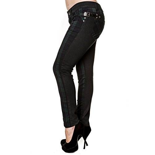 Ripleys Clothing La Ropa en Punk Prohibido/Fangbanger de Pelo Fino de diseño de Tela Vaquera de Cuadros Escoceses Verde con Cremallera en los costados Todos los tamaños