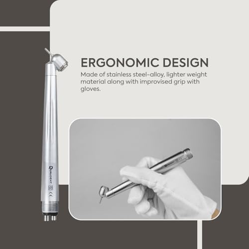 Image of Qualdent Turbine Pro 45 Degree Non-LED High Speed Air Rotor Handpiece | Push Button Chuck | Ceramic Bearing | Single Water Spray | Borden 2 Hole | Ergonomic Stainless Steel Body | Low Vibration