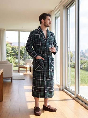 Image of Andrew Scott Mens 2 Pack Long Sleep -Sauna Robe / 100% Cotton Flannel Brush Warm Bathrobe