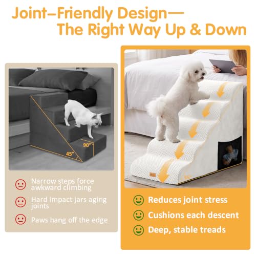 Image of Topmart High Density Foam Dog Steps 5 Tiers, Extra Wide Deep Pet Steps
