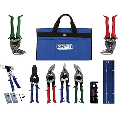 MIDWEST HVAC Tool Kit - 9 Piece Set Includes Aviation Snips with Metalworking Tools & Bag - MWT-HVACKIT03 Cover