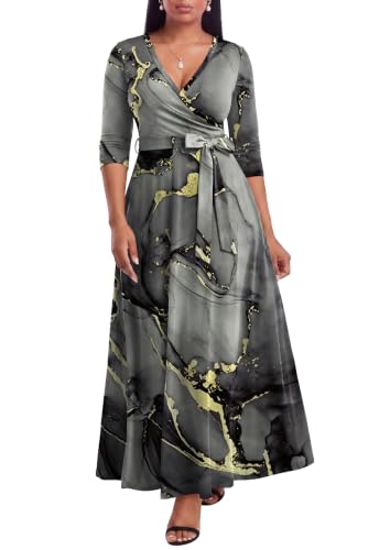 Image of FANDEE Plus Size Maxi Dress for Women Casual Summer Sundress V-Neck 3 /4 Sleeve