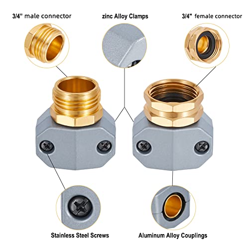Garden Hose Repair Fittings, Aluminum Mender Female And Male Hose Repair Connector With Zinc Clamp.4 Pack With 4 Green Washers #TOP1