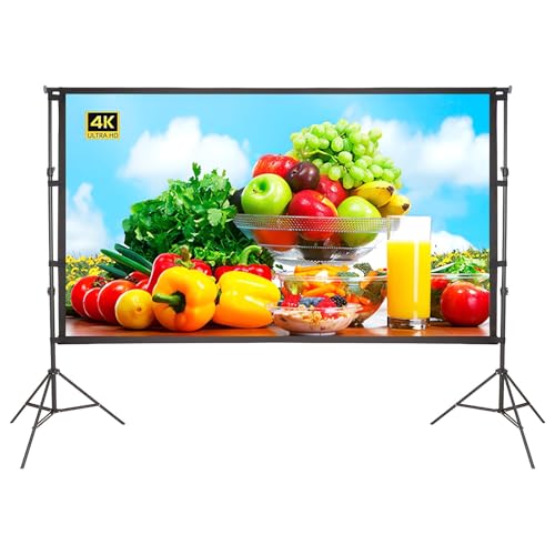Pantalla de proyección con trípode de 120/150 pulgadas 16:9, pantalla de proyección de películas HD portátil con bolsa de transporte, para cine en interiores y exteriores, camping (150 pulgadas)