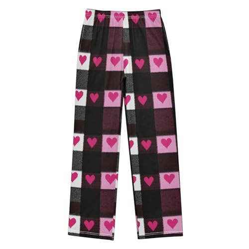 Pajama Bottoms, Checked Love Hearts Sleeping Pant Lounge Wear Pajamas Long Pants Sleepwear PJS