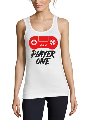 Débardeur en coton pour femme blanc Player One Gaming en maille premium