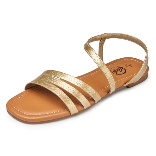 Trary Sandals for Women, Womens Sandals Shoes Square Open Toe Cute Strappy Women's Flats Sandals for Dressy Beach Summer Wedding Comfortable Casual Sandalias De Mujer
