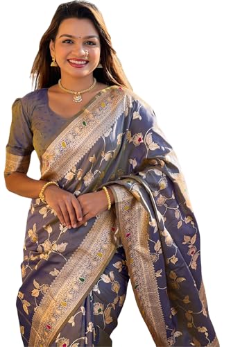 SGF11 Women's Kanjivaram Pure Soft Silk Handloom Saree Pure Golden Zari With Blouse Piece product image 9