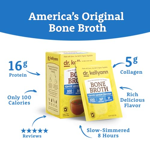 Image of Dr. Kellyann Greek Lemon Bone Broth Packets (7 Servings) - 16g Protein, Grass-Fed Hydrolyzed Collagen, Keto & Paleo-Friendly