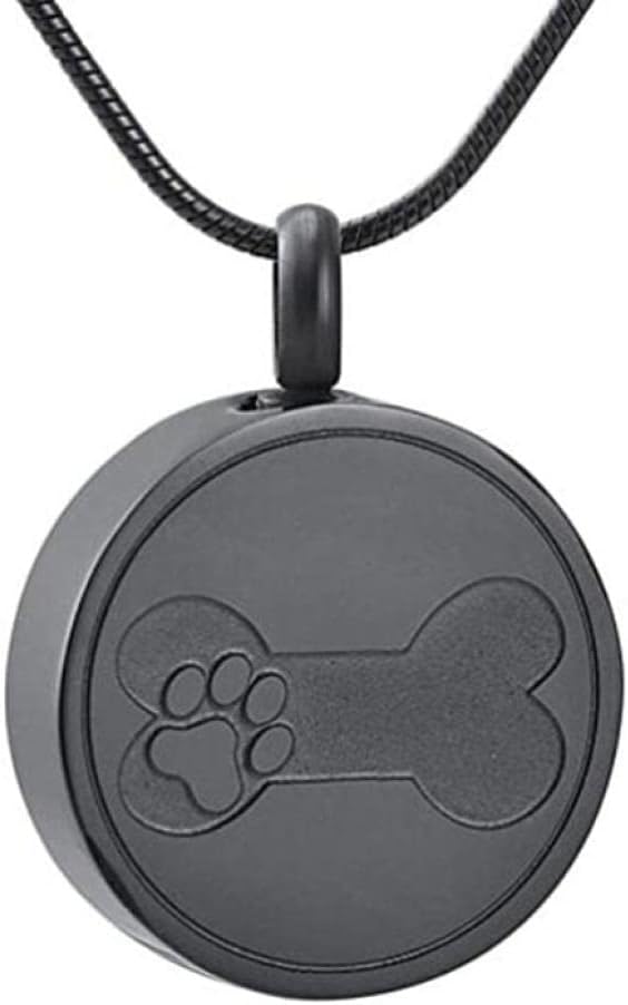 Free Engrave Pet Ashes Necklace Round Shape Stainless Steel Memorial Urn Jewelry Etching Paw Print & Dog Bone Cremation Pendant